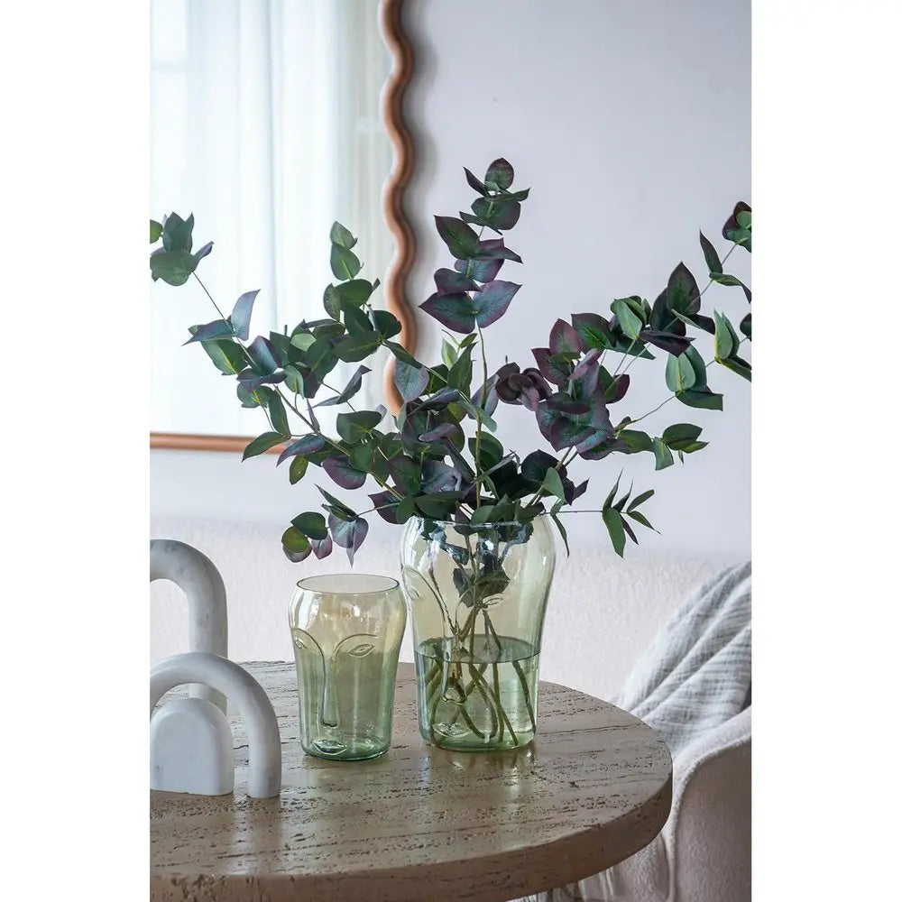 Set of Two Light Green Glass Modern Abstract Faces Table Vases - NOBLE HOME INTERIORS