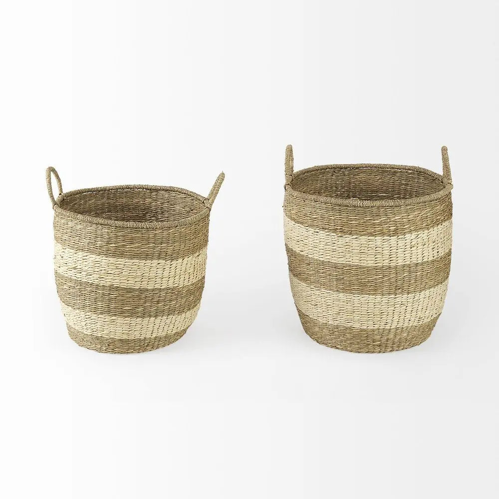 Set of Two Natural And Beige Wicker Basket - NOBLE HOME INTERIORS