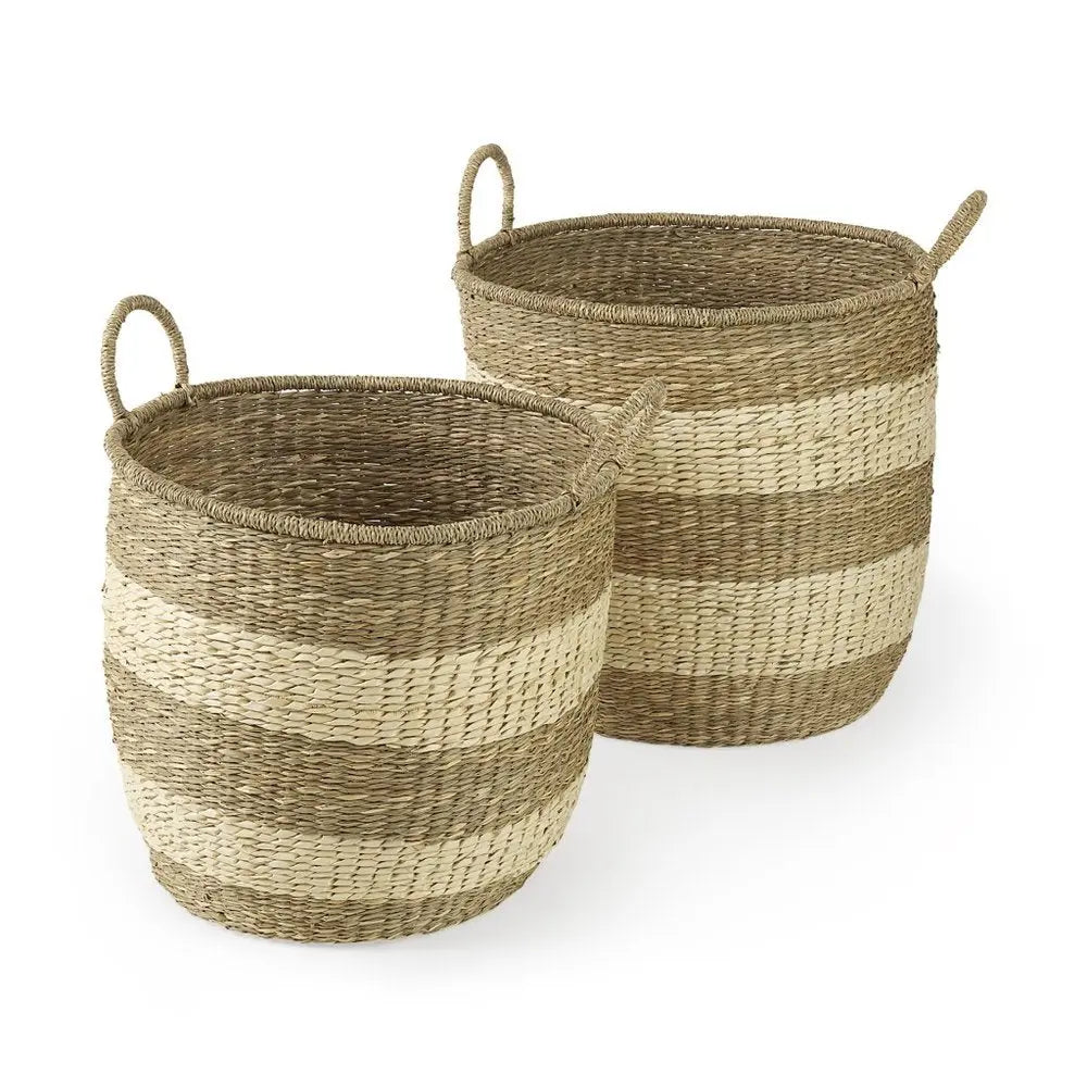 Set of Two Natural And Beige Wicker Basket - NOBLE HOME INTERIORS