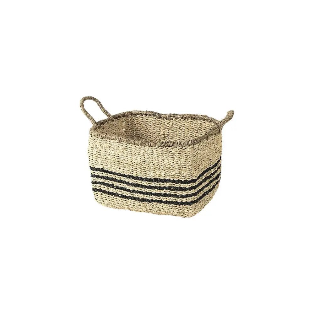 Set of Two Natural And Black Rattan Basket - NOBLE HOME INTERIORS