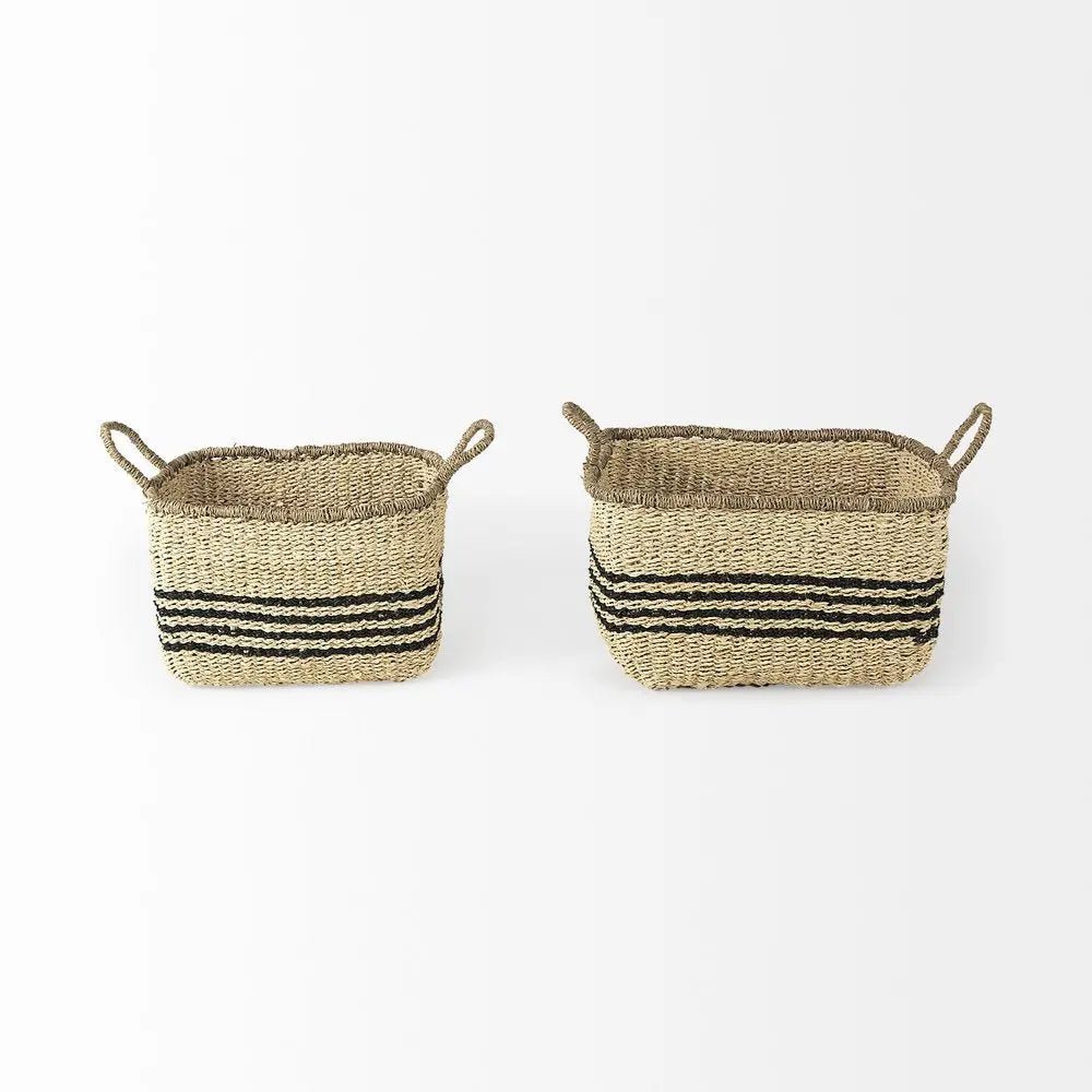 Set of Two Natural And Black Rattan Basket - NOBLE HOME INTERIORS