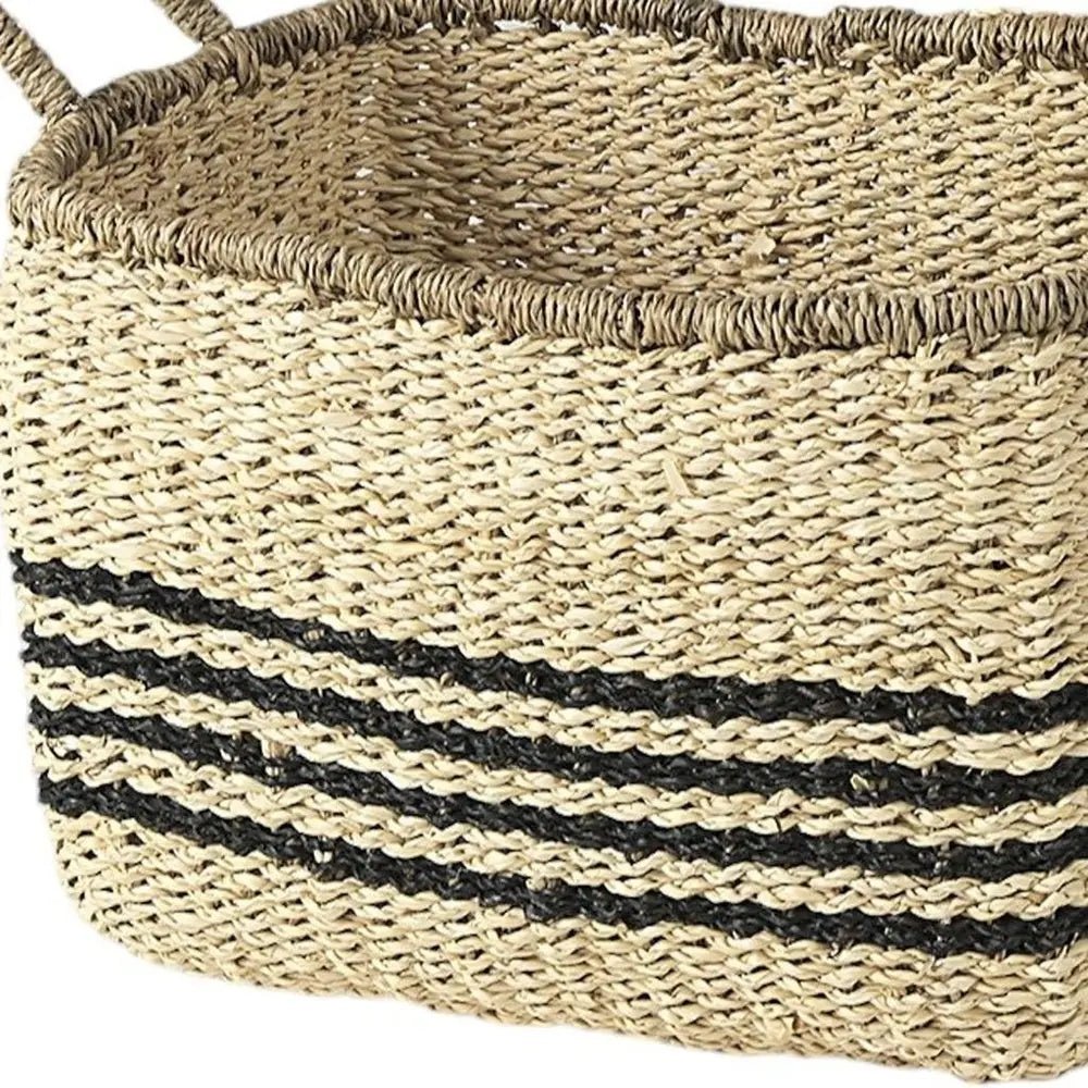 Set of Two Natural And Black Rattan Basket - NOBLE HOME INTERIORS
