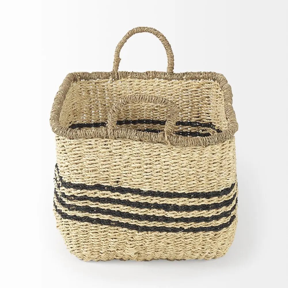 Set of Two Natural And Black Rattan Basket - NOBLE HOME INTERIORS