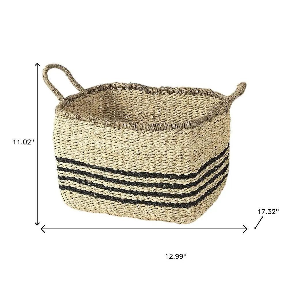 Set of Two Natural And Black Rattan Basket - NOBLE HOME INTERIORS