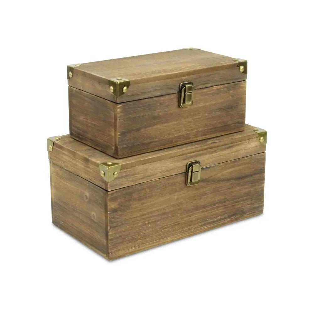 Set of Two Natural Wood And Metal Box With Lid - NOBLE HOME INTERIORS