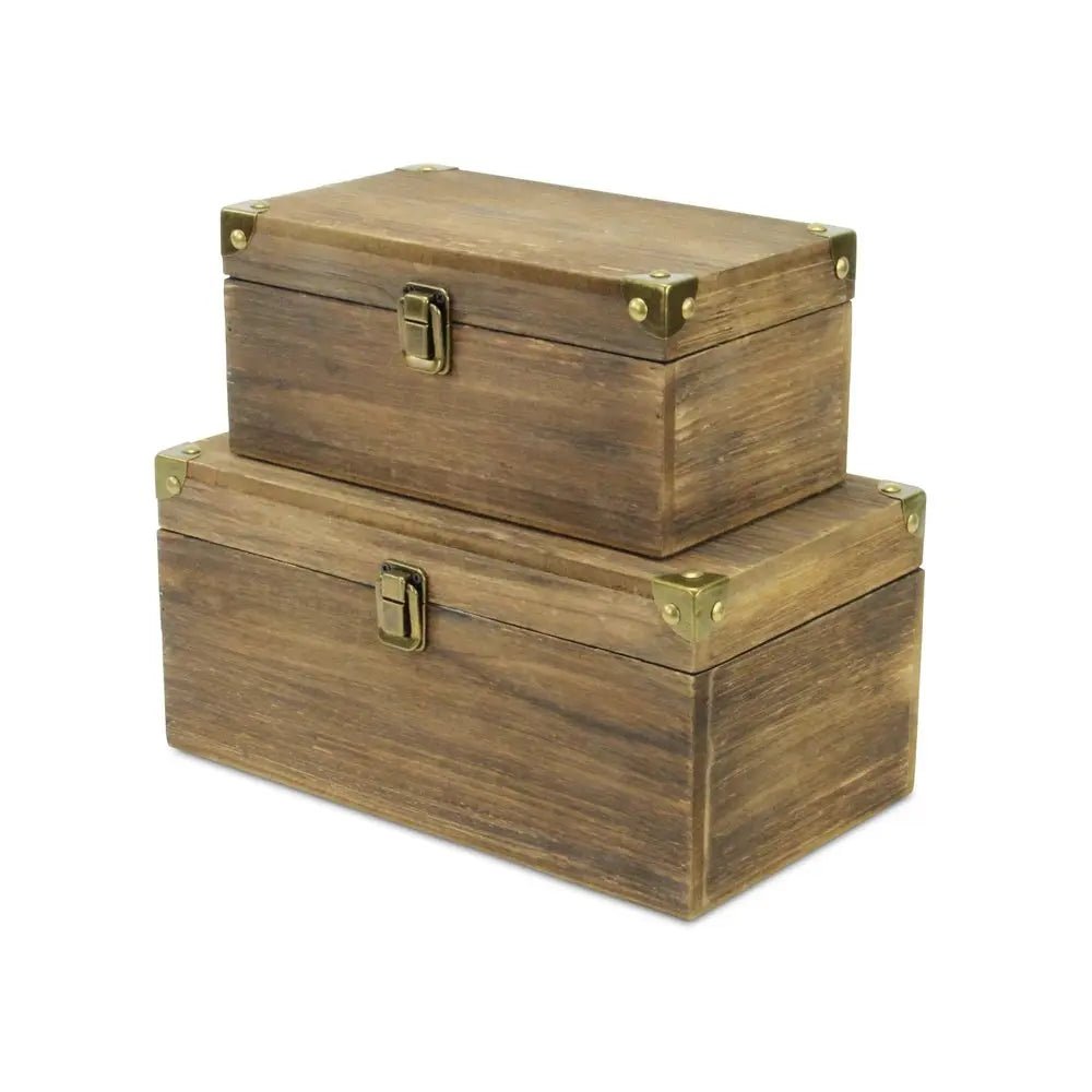 Set of Two Natural Wood And Metal Box With Lid - NOBLE HOME INTERIORS
