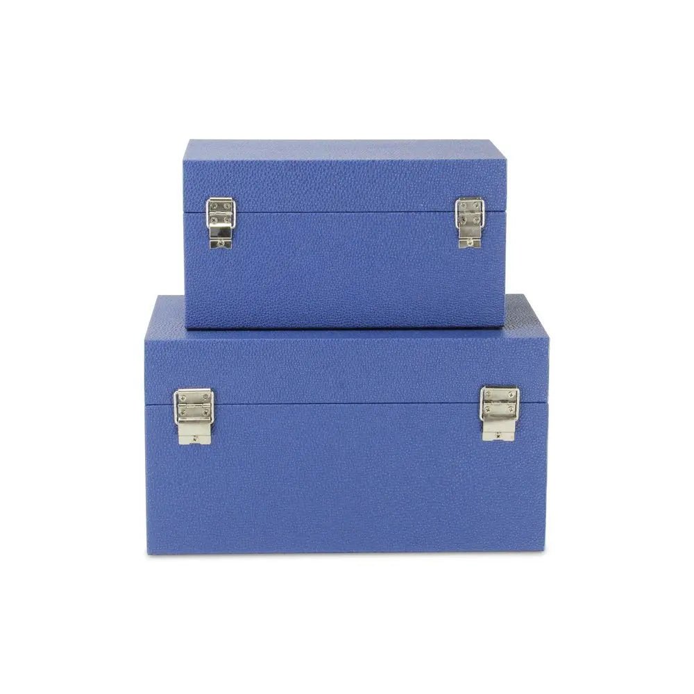 Set of Two Navy Blue Wood And Shagreen Box With Lid - NOBLE HOME INTERIORS