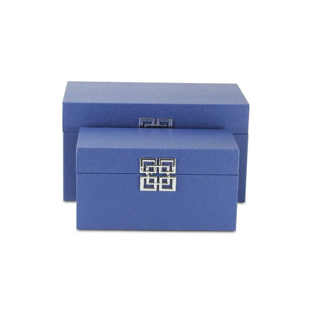 Set of Two Navy Blue Wood And Shagreen Box With Lid - NOBLE HOME INTERIORS