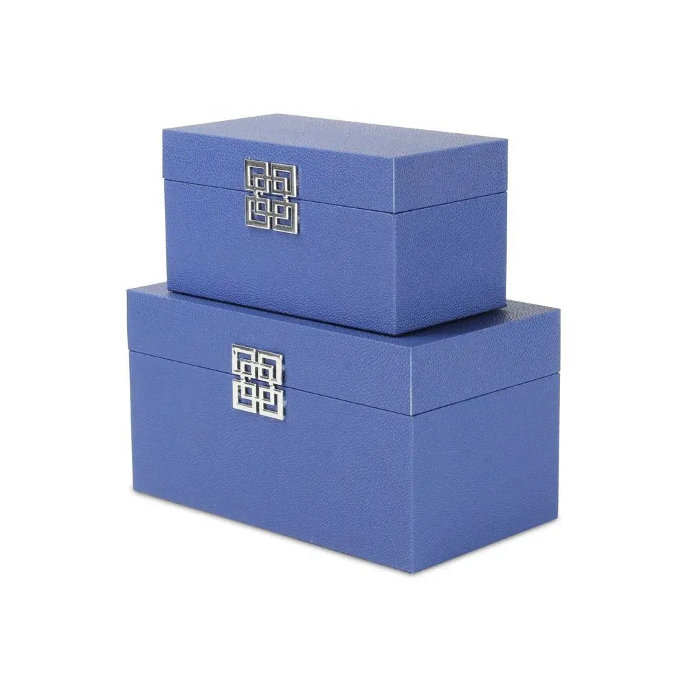 Set of Two Navy Blue Wood And Shagreen Box With Lid - NOBLE HOME INTERIORS