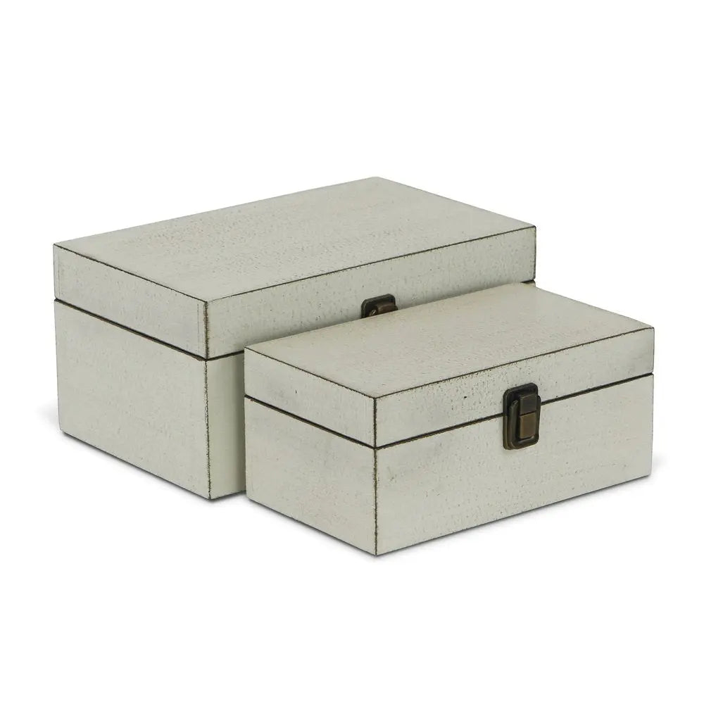 Set of Two Off White Solid Wood Box With Lid - NOBLE HOME INTERIORS