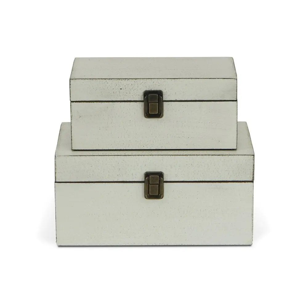 Set of Two Off White Solid Wood Box With Lid - NOBLE HOME INTERIORS