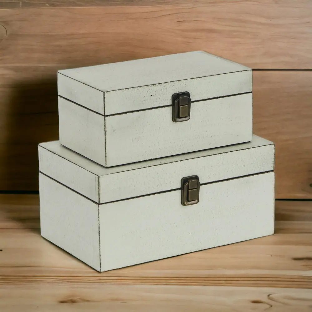 Set of Two Off White Solid Wood Box With Lid - NOBLE HOME INTERIORS