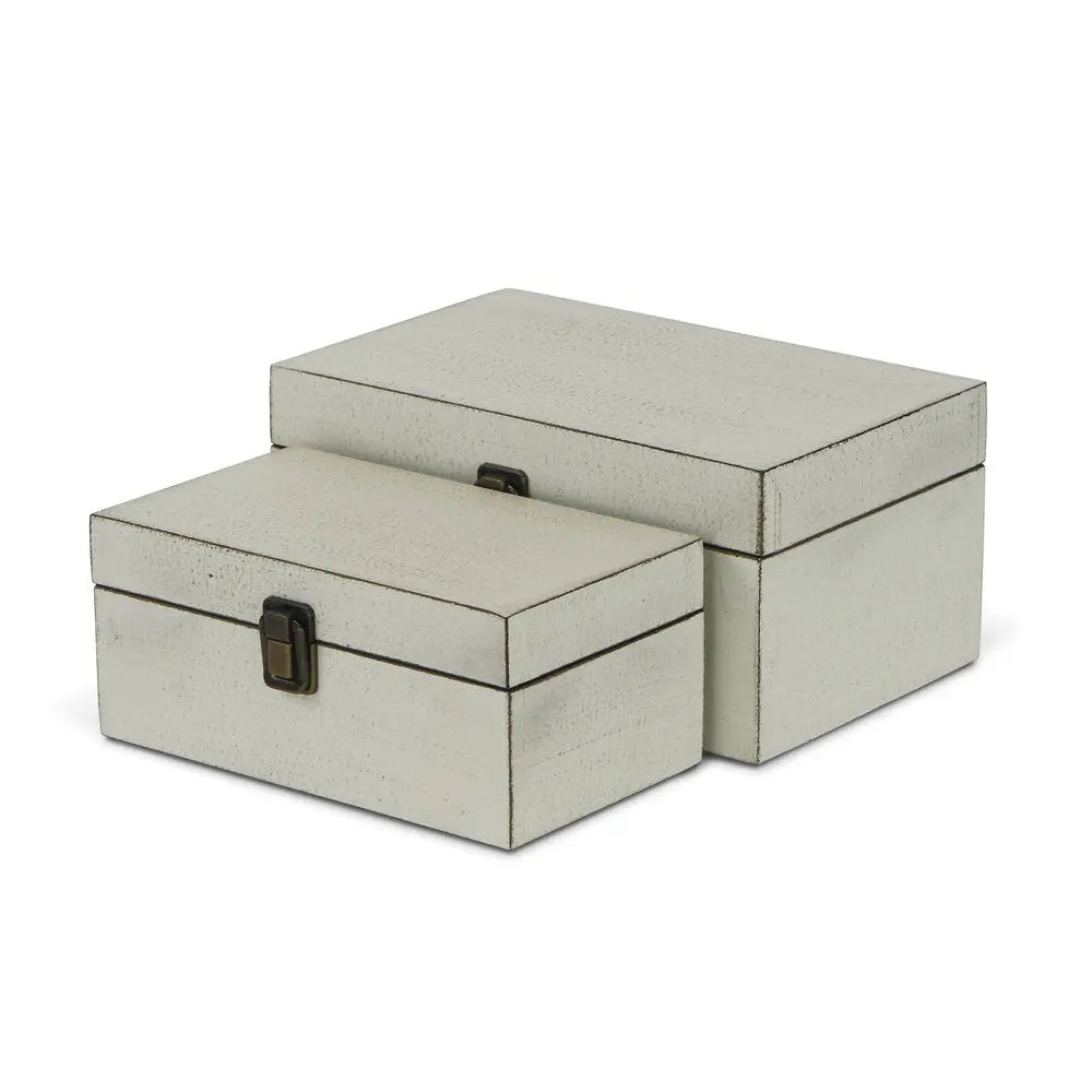 Set of Two Off White Solid Wood Box With Lid - NOBLE HOME INTERIORS