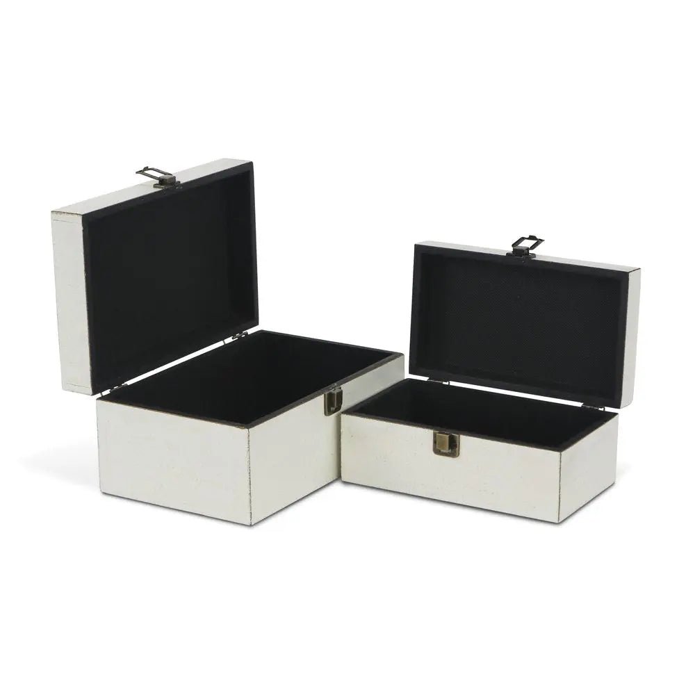 Set of Two Off White Solid Wood Box With Lid - NOBLE HOME INTERIORS