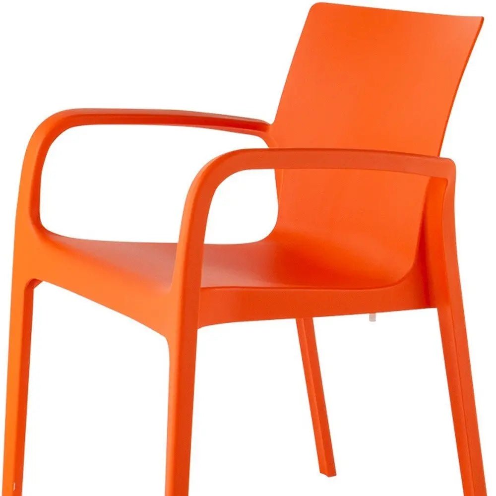 Set of Two Orange Heavy Duty Plastic Outdoor Stacking Dining Chairs - NOBLE HOME INTERIORS