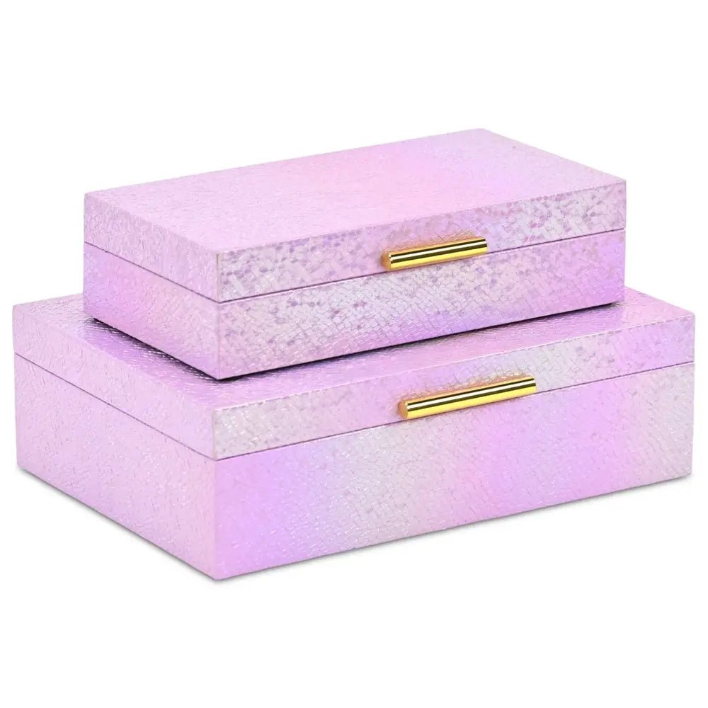 Set of Two Pink And Gold Faux Shagreen Nesting Storage Boxes With Lids - NOBLE HOME INTERIORS