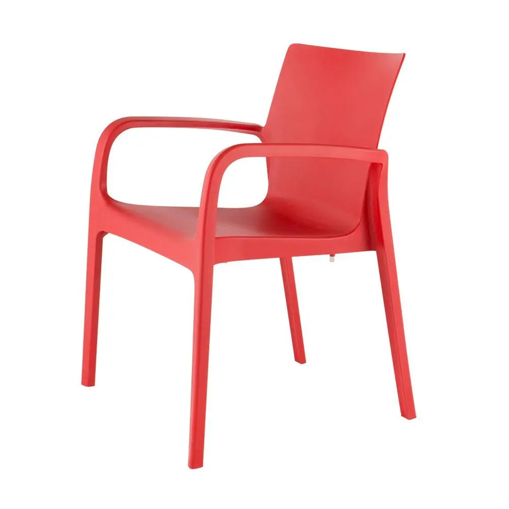 Set of Two Red Heavy Duty Plastic Outdoor Stacking Dining Chairs - NOBLE HOME INTERIORS