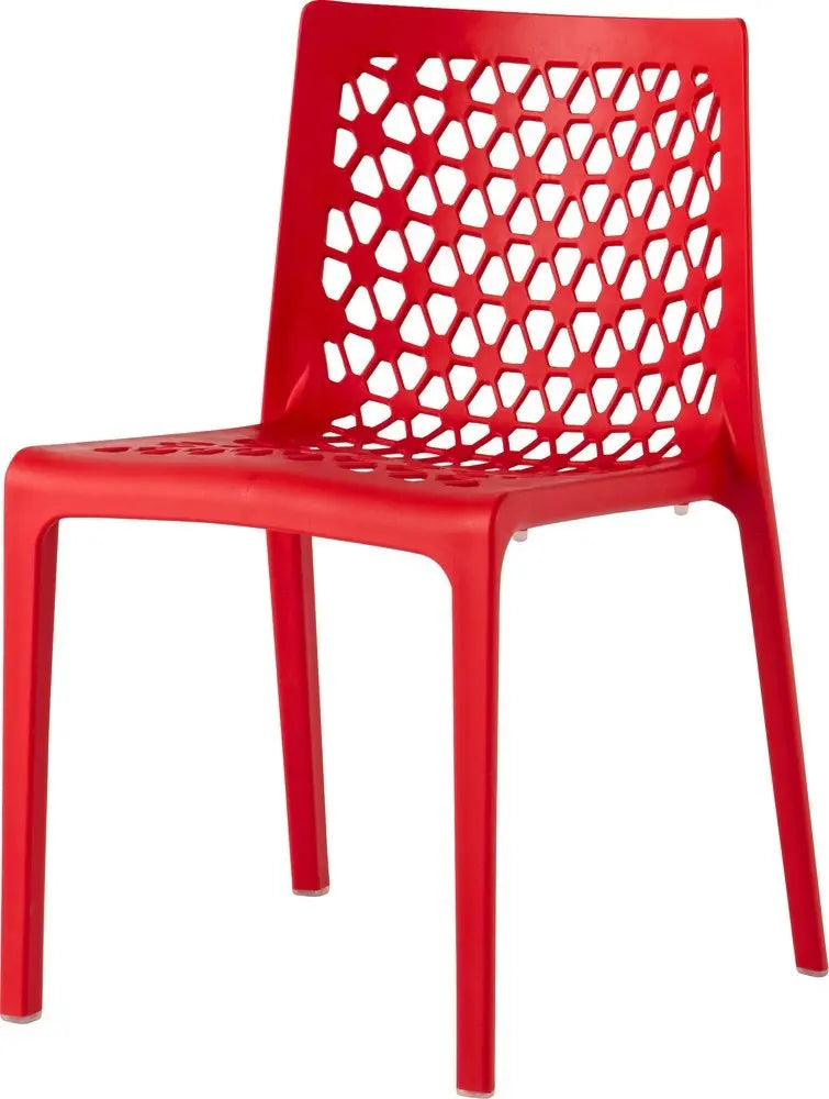 Set of Two Red Heavy Duty Plastic Outdoor Stacking Dining Chairs - NOBLE HOME INTERIORS