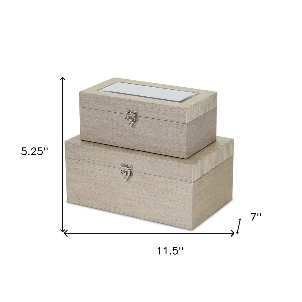 Set of Two Rose Gold Solid Wood Glass And Metal Box With Lid - NOBLE HOME INTERIORS