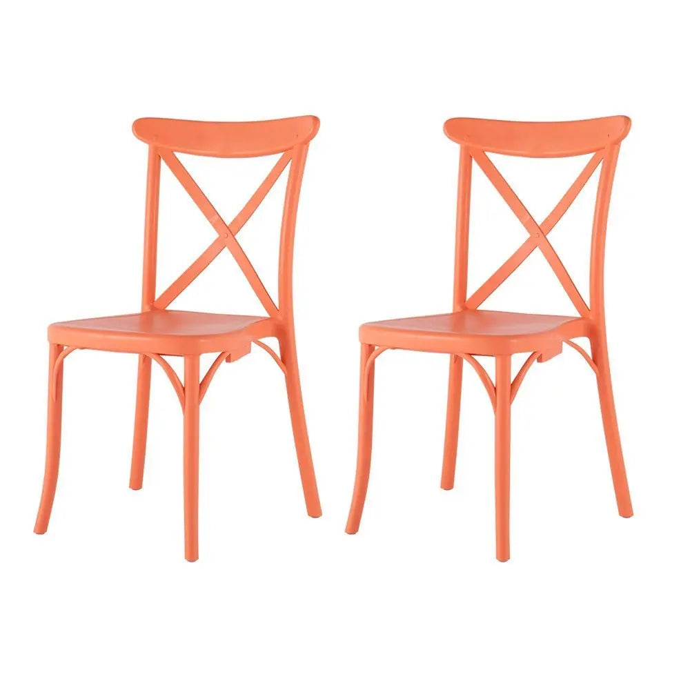 Set of Two Salmon Heavy Duty Plastic Outdoor Stacking Dining Chairs - NOBLE HOME INTERIORS