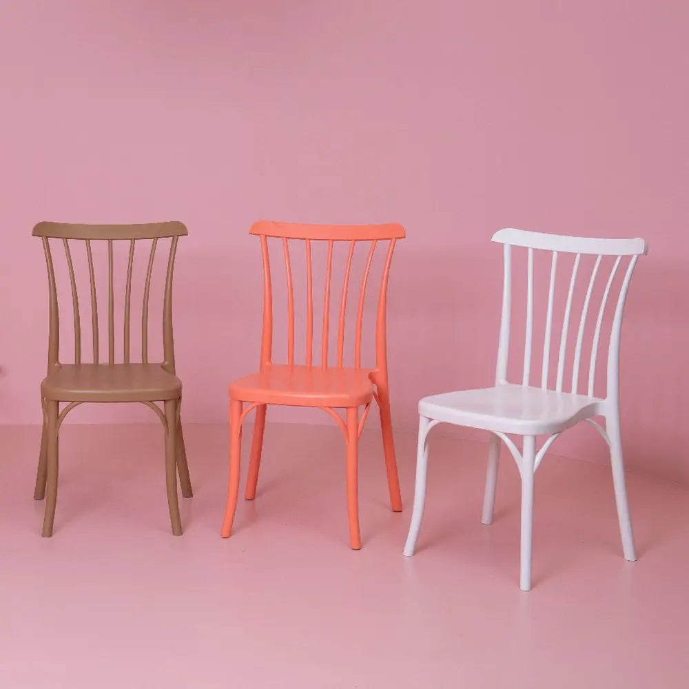 Set of Two Salmon Heavy Duty Plastic Outdoor Stacking Dining Chairs - NOBLE HOME INTERIORS