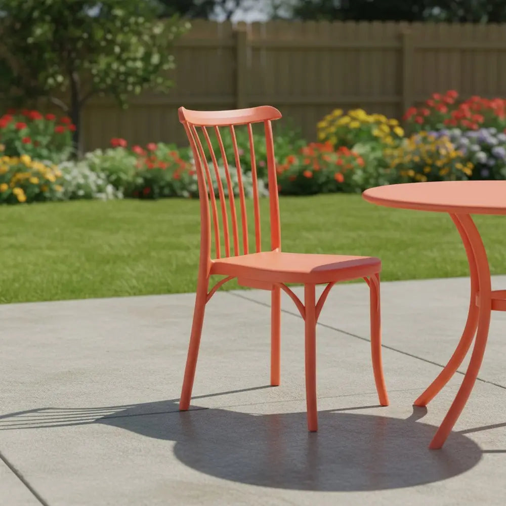 Set of Two Salmon Heavy Duty Plastic Outdoor Stacking Dining Chairs - NOBLE HOME INTERIORS
