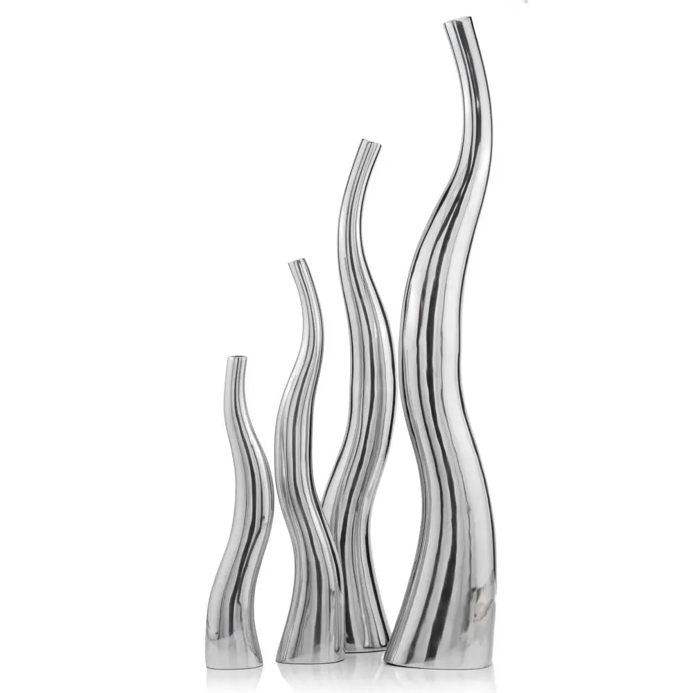 Set of Two Silver Aluminum Squiggly Vases - NOBLE HOME INTERIORS
