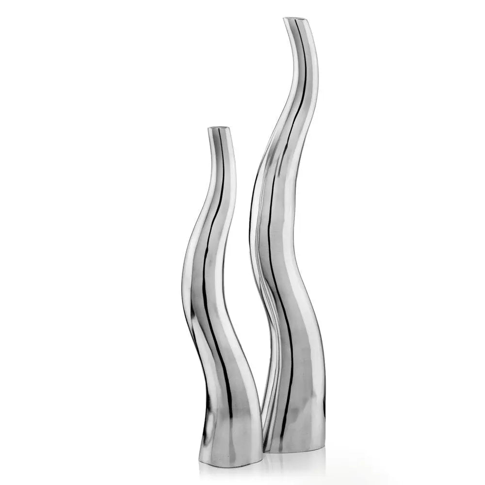 Set of Two Silver Aluminum Squiggly Vases - NOBLE HOME INTERIORS