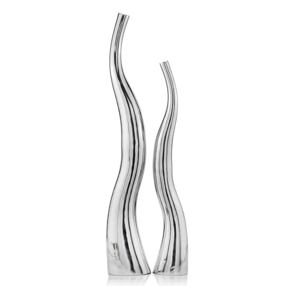 Set of Two Silver Aluminum Squiggly Vases - NOBLE HOME INTERIORS