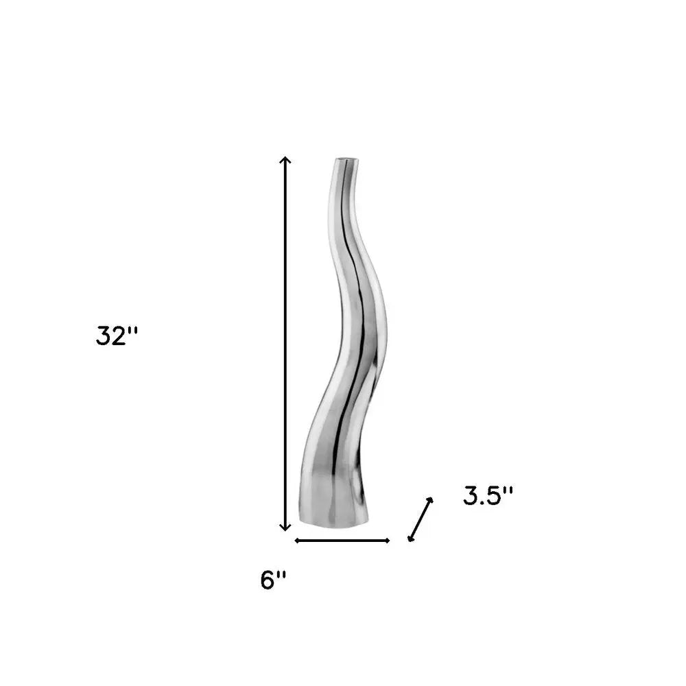 Set of Two Silver Aluminum Squiggly Vases - NOBLE HOME INTERIORS
