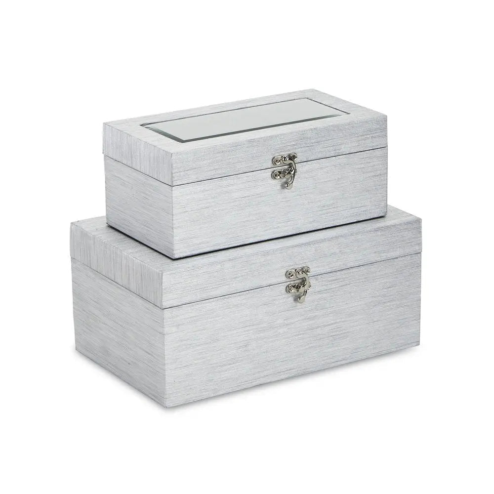 Set of Two Silver Glass Wood And Shagreen Box With Lid - NOBLE HOME INTERIORS