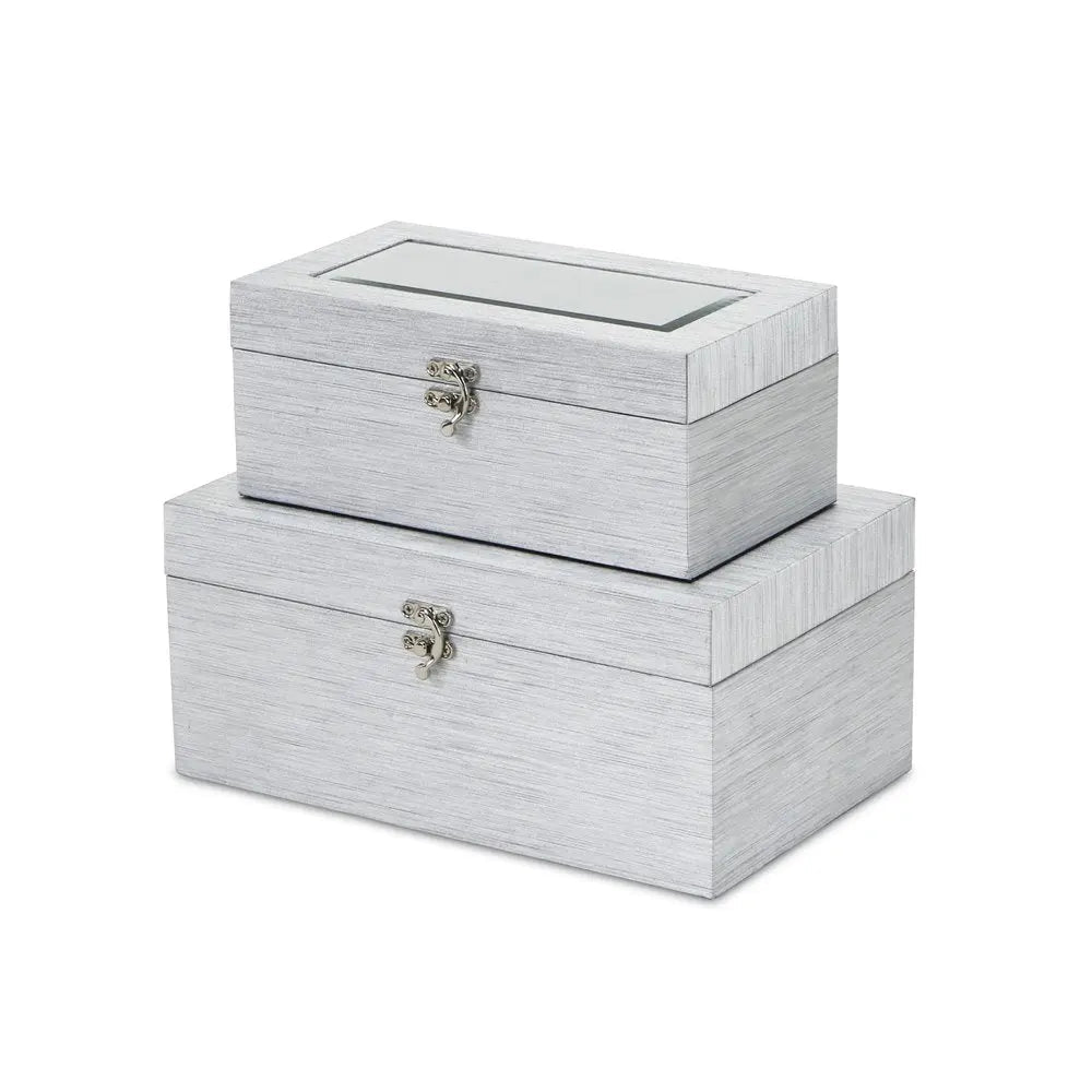 Set of Two Silver Glass Wood And Shagreen Box With Lid - NOBLE HOME INTERIORS