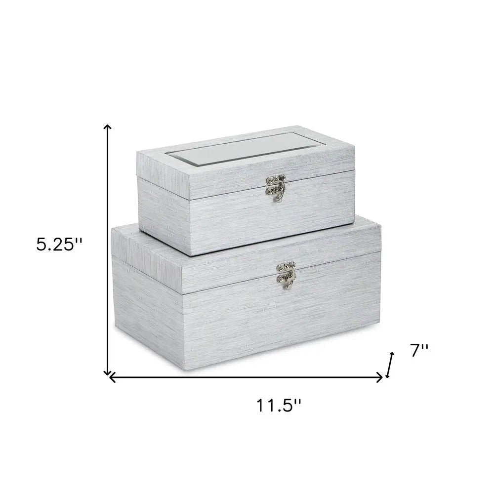 Set of Two Silver Glass Wood And Shagreen Box With Lid - NOBLE HOME INTERIORS