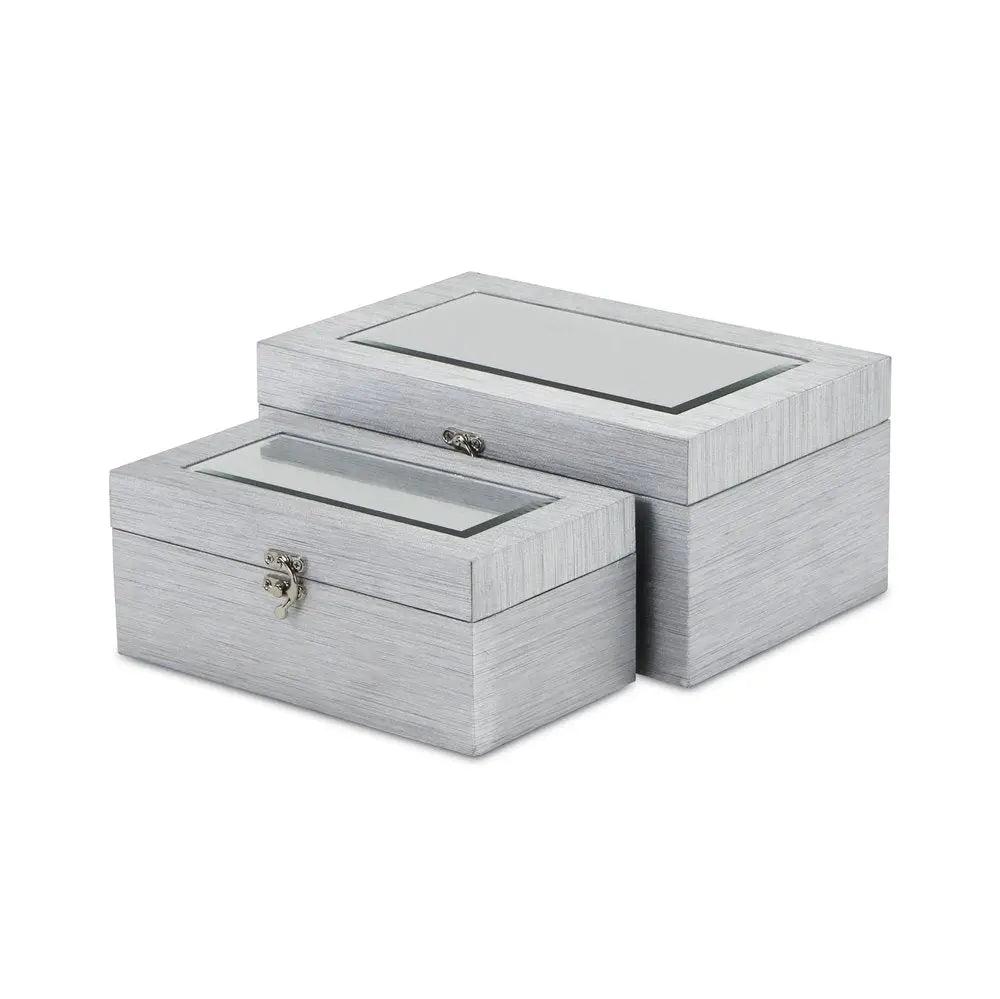 Set of Two Silver Glass Wood And Shagreen Box With Lid - NOBLE HOME INTERIORS
