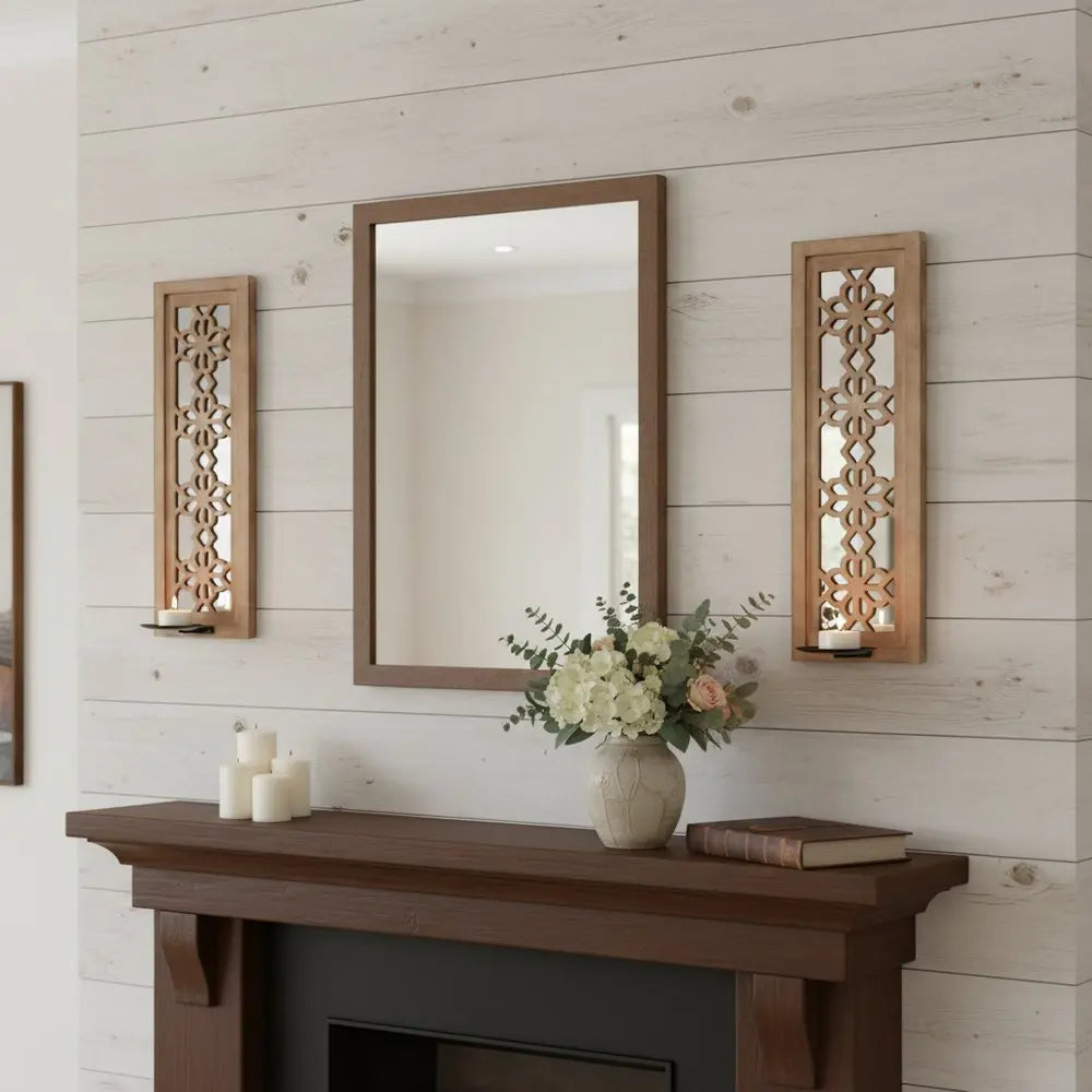 Set of Two Tan Lattice Wall Sconce Candle Holders - NOBLE HOME INTERIORS