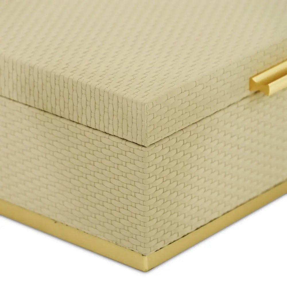 Set of Two Taupe And Gold Nesting Decorative Storage Boxes With Lids - NOBLE HOME INTERIORS