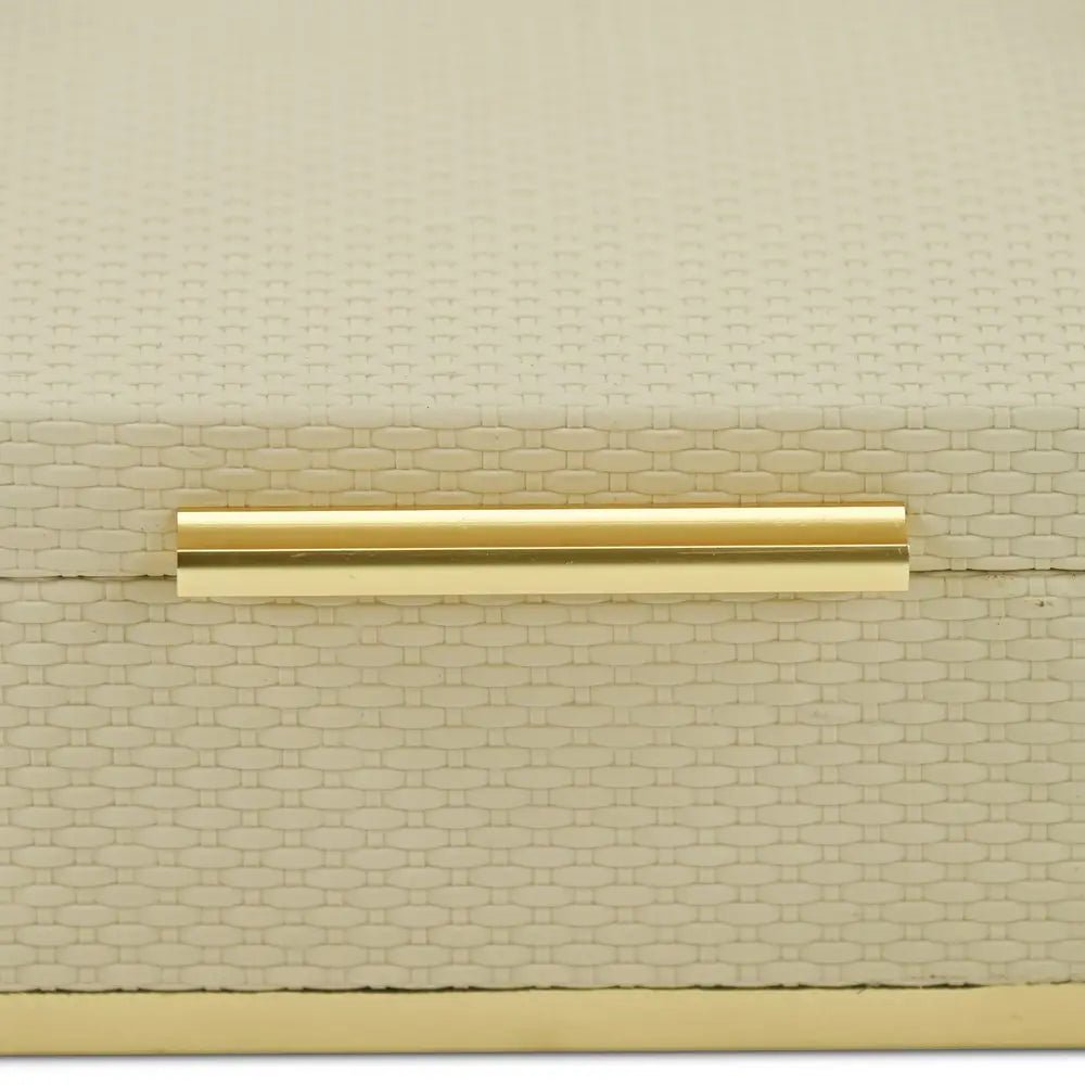 Set of Two Taupe And Gold Nesting Decorative Storage Boxes With Lids - NOBLE HOME INTERIORS