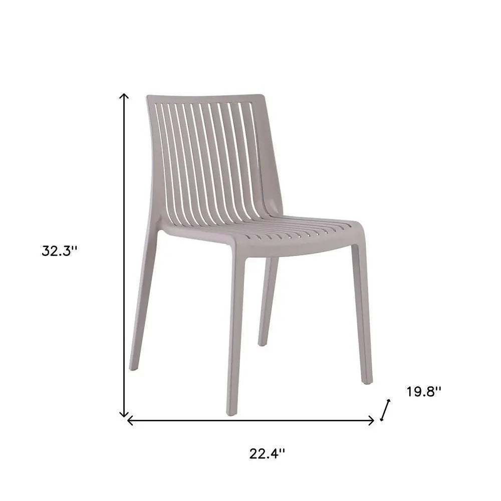 Set of Two Taupe Heavy Duty Plastic Outdoor Stacking Accent Chairs - NOBLE HOME INTERIORS