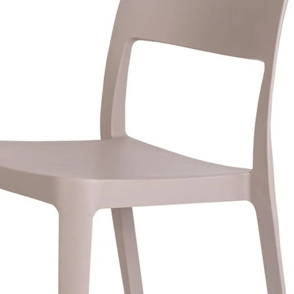 Set of Two Taupe Heavy Duty Plastic Outdoor Stacking Accent Chairs - NOBLE HOME INTERIORS