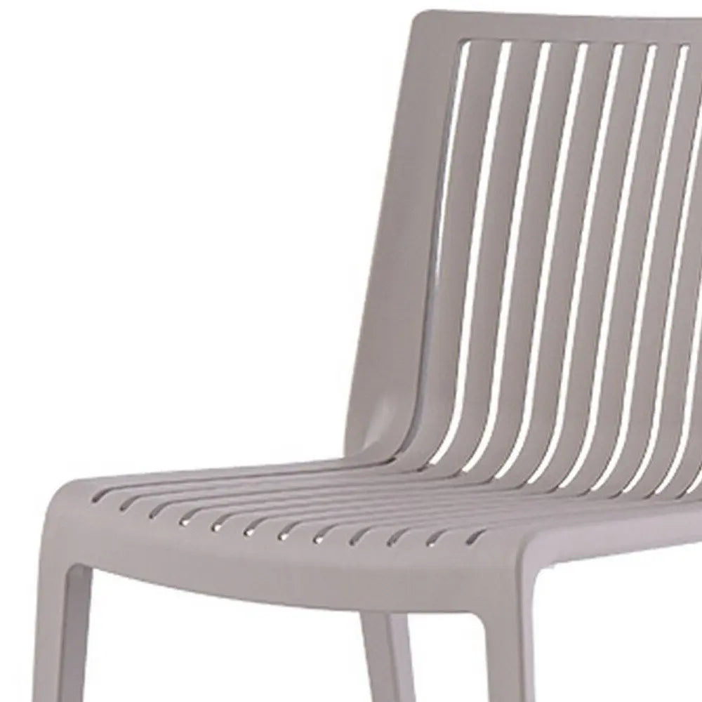 Set of Two Taupe Heavy Duty Plastic Outdoor Stacking Accent Chairs - NOBLE HOME INTERIORS