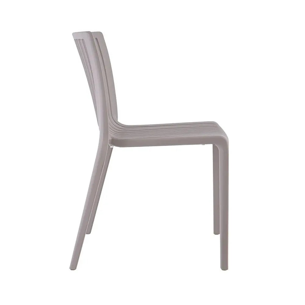 Set of Two Taupe Heavy Duty Plastic Outdoor Stacking Accent Chairs - NOBLE HOME INTERIORS