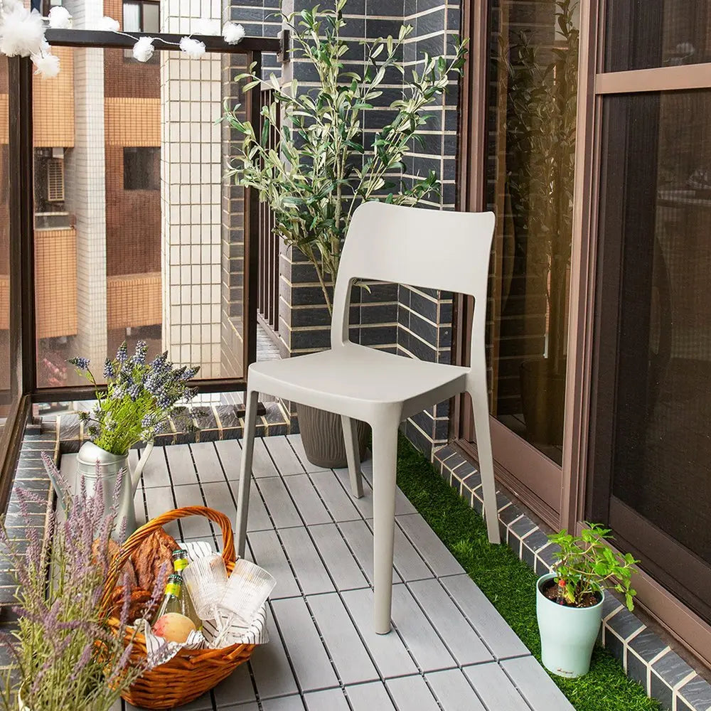 Set of Two Taupe Heavy Duty Plastic Outdoor Stacking Accent Chairs - NOBLE HOME INTERIORS