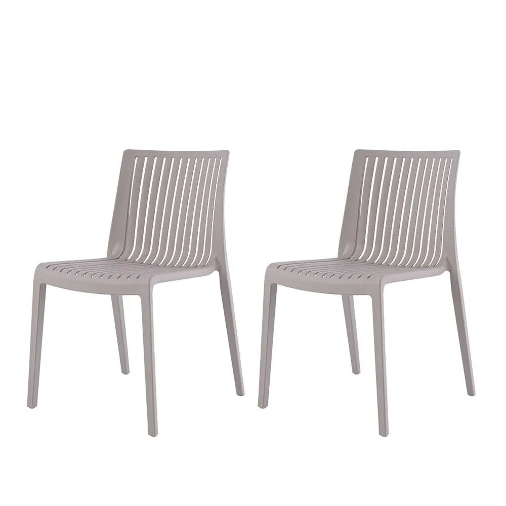 Set of Two Taupe Heavy Duty Plastic Outdoor Stacking Accent Chairs - NOBLE HOME INTERIORS