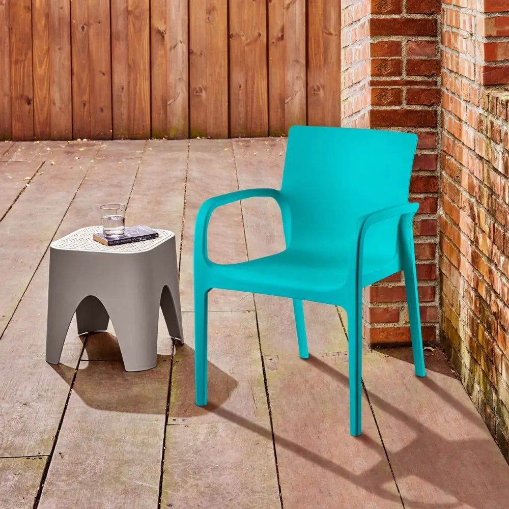 Set of Two Turquoise Heavy Duty Plastic Outdoor Stacking Dining Chairs - NOBLE HOME INTERIORS