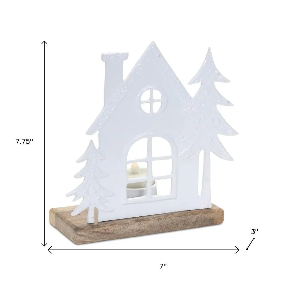 Set of Two White And Beige Abstract Aluminum Tabletop Tealight Candle Holders - NOVA HOME FURNITURE