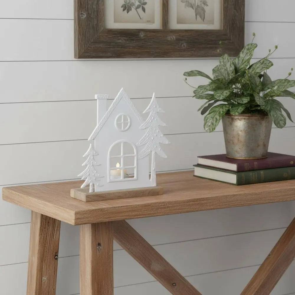 Set of Two White And Beige Abstract Aluminum Tabletop Tealight Candle Holders - NOVA HOME FURNITURE