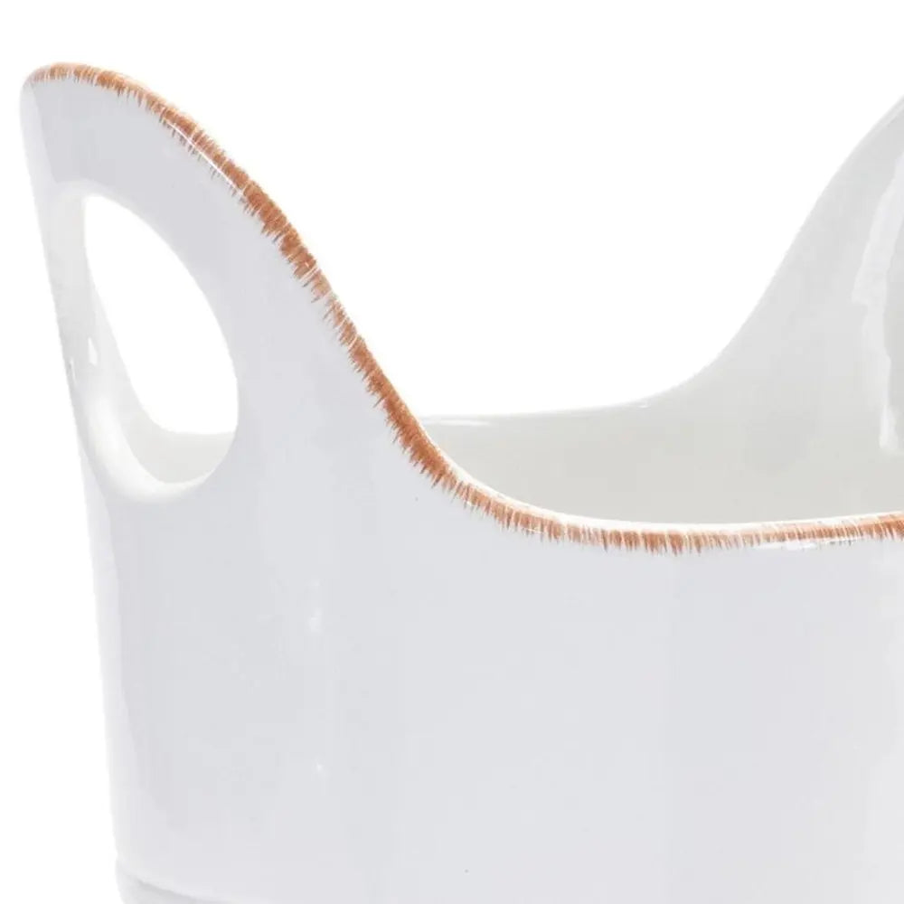 Set of Two White And Beige Round Ceramic Table Vase - NOBLE HOME INTERIORS