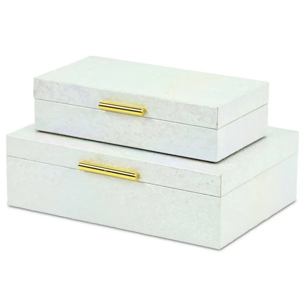 Set of Two White And Gold Faux Shagreen Nesting Storage Boxes With Lids - NOBLE HOME INTERIORS