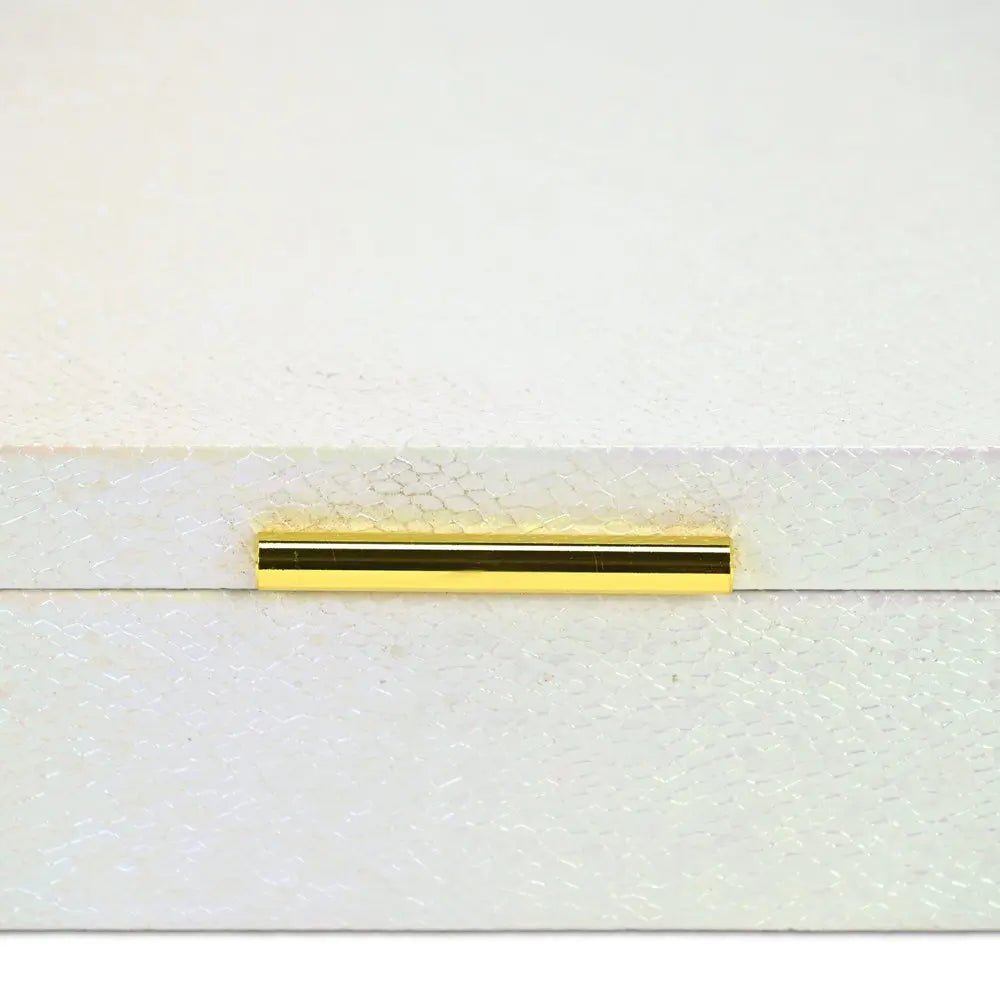 Set of Two White And Gold Faux Shagreen Nesting Storage Boxes With Lids - NOBLE HOME INTERIORS