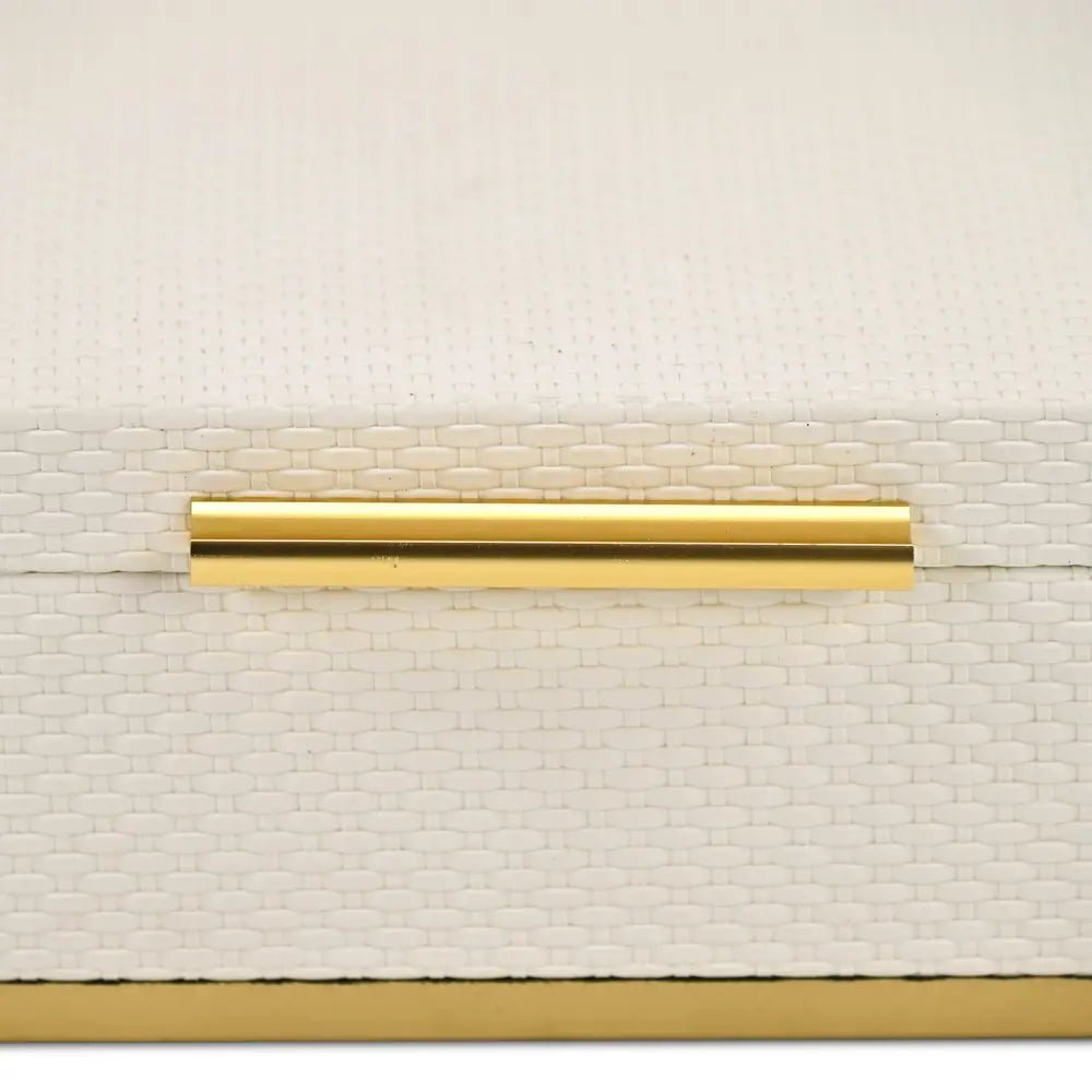 Set of Two White And Gold Nesting Decorative Storage Boxes With Lids - NOBLE HOME INTERIORS